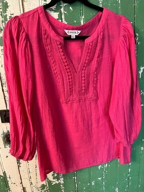 Nanette Hot Pink Lacy Peasant Top Size XL